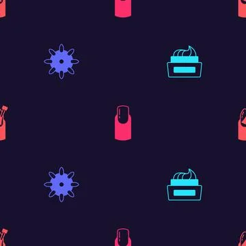 Set Bottle of nail polish, False nails, Nail manicure and on seamless pattern 스톡 일러스트