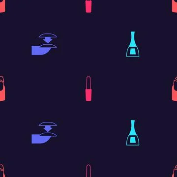 Set Bottle of nail polish, False nails, Nail file and Broken on seamless pattern 스톡 일러스트