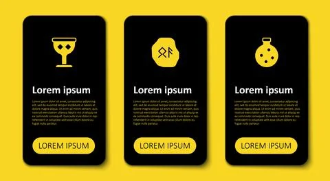 Set Bottle with potion, Magic runes and Medieval goblet. Business infographic Stock Illustration