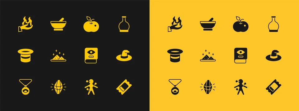 Set Bottle with potion, Magic stone, Ancient magic book, Voodoo doll, powde.. Ilustração Stock