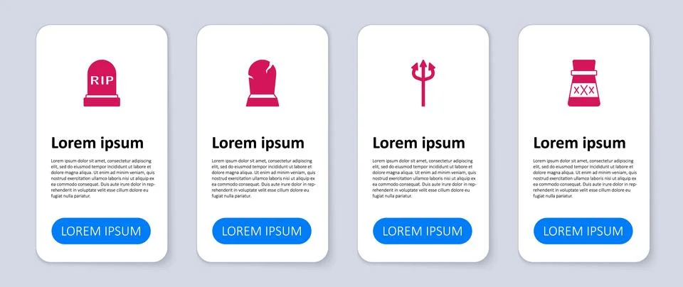 Set Bottle with potion, Trident devil, Tombstone RIP written and . Business Stock Illustration