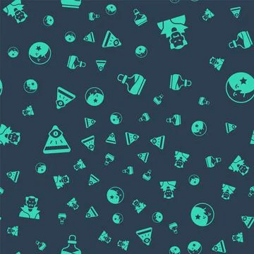 Set Bottle with potion, Vampire, Masons and Moon and stars on seamless pattern Stock Illustration