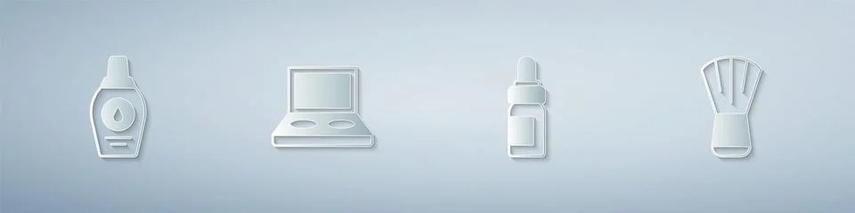 Set Bottle of shampoo, Eye shadow palette with brush, Essential oil bottle and Stock Illustration