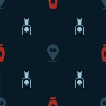 Set Bottle of shampoo, Smiling lips and nail polish on seamless pattern. Vector Stock Illustration