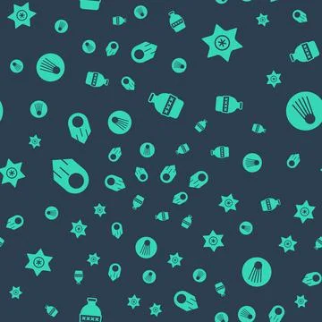 Set Bottle of water, Falling star, Comet and  on seamless pattern. Vector Illustrazione stock