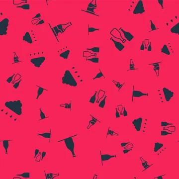 Set Bottle of wine, , Cloud with rain and Bottles on seamless pattern. Vector Illustrazione stock