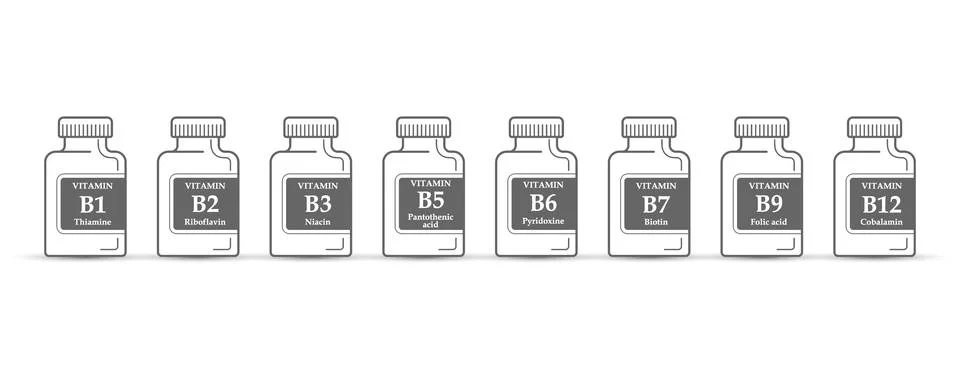 A set of bottles with the designations Stock Illustration