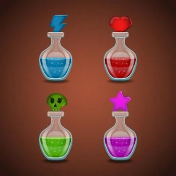 Set bottles with different potions Stock Illustration