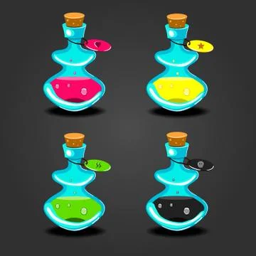 Set bottles with different potions Stock Illustration