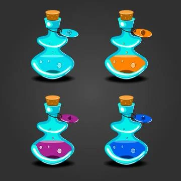 Set bottles with different potions Stock Illustration