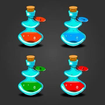 Set bottles with different potions Stock Illustration