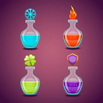 Set bottles with different potions Stock Illustration