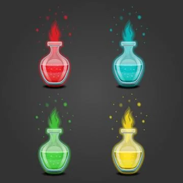 Set bottles with different potions Stock Illustration