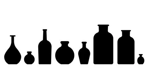 A set of bottles of different shapes. Jars, bottles, vases, jugs. Silhouettes Stock Illustration
