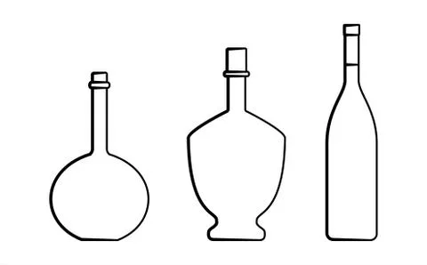Set Of Bottles Of Different Shapes With A Narrow Neck. Glass Bottles For Vari Stock Illustration