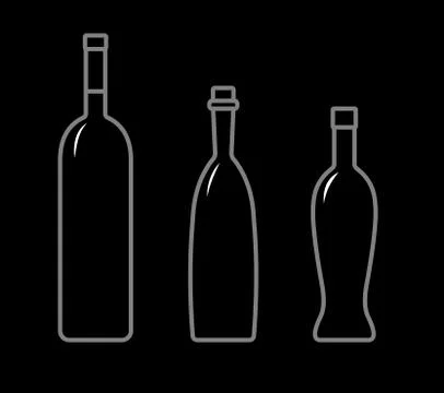 Set Of Bottles Of Different Shapes With A Narrow Neck. Glass Bottles For Vari Stock Illustration