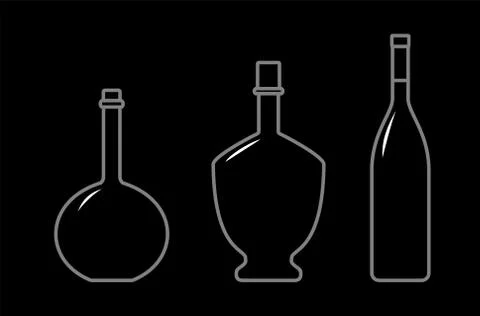 Set Of Bottles Of Different Shapes With A Narrow Neck. Glass Bottles For Vari Stock Illustration