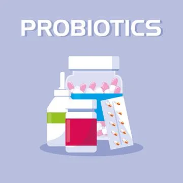 Set of bottles medicines probiotics Stock Illustration