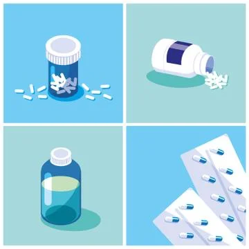 Set of bottles medicines probiotics Stock Illustration