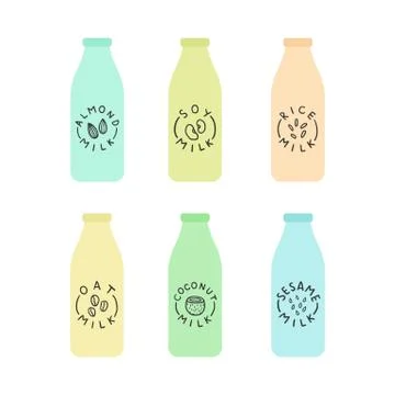 Set of bottles with plant based milk. Stock Illustration
