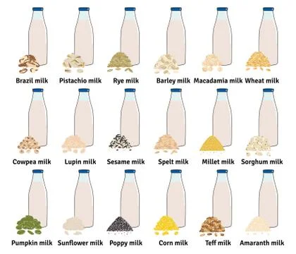 Set of bottles with plant-based milk. Vegan milk Stock Illustration