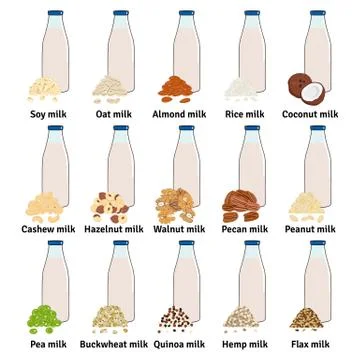 Set of bottles with plant-based milk. Vegan milk Stock Illustration