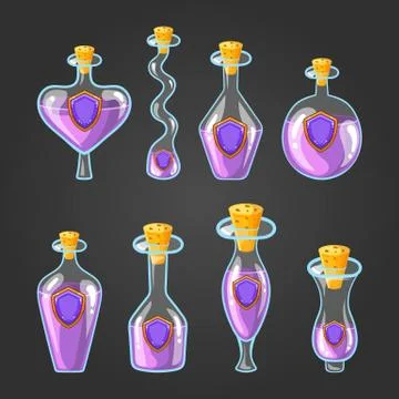 Set with bottles of shield potion Stock Illustration