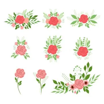 Set of bouquets of roses Illustrazione stock