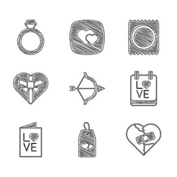 Set Bow and arrow, Please do not disturb with heart, Healed broken or divorce イラスト素材