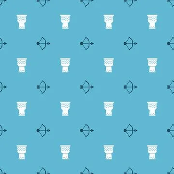 Set Bow and arrow in quiver and Drum on seamless pattern. Vector Stockillustratie