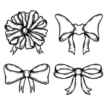 Set of bow illustrations isolated on white background. Design elements for po Stock Illustration