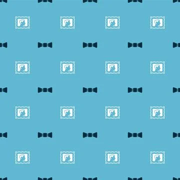 Set Bow tie and Postal stamp on seamless pattern. Vector Stock Illustration