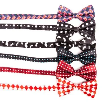 Set the bow tie in different colors for the celebration on an isolated white Stockfoto's