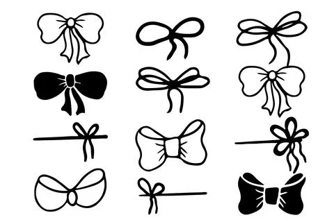 Set bow tie, present decoration, package silhouette in doodle style isolated on Stockillustratie