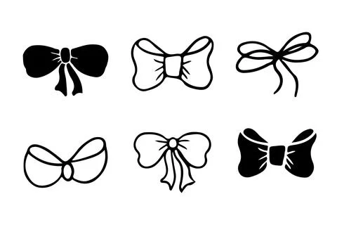 Set bow tie, present decoration, package silhouette in doodle style isolated on Stockillustratie