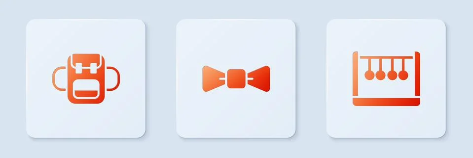 Set Bow tie, School backpack and Pendulum. White square button. Vector 스톡 일러스트
