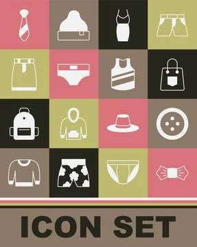 Set Bow tie, Sewing button for clothes, Handbag, Woman dress, Men underpants Stock Illustration