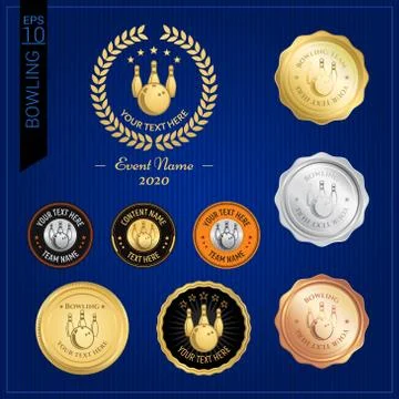 Set of bowling badge label or emblem for sport competition event Stock Illustration