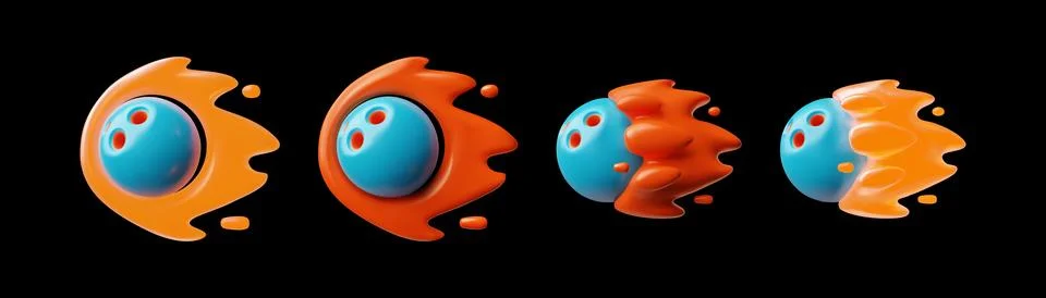 Set of bowling balls in fire 3D style, vector illustration Stock Illustration
