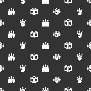 Set Bowling pin and ball, ,  and Billiard chalk on seamless pattern. Vector Stock Illustration
