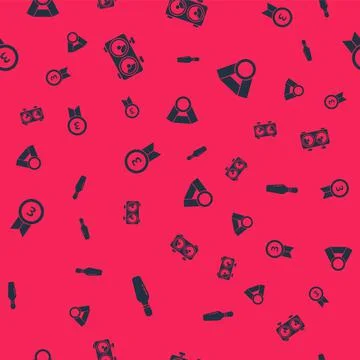 Set Bowling pin, Time chess clock, Medal and on seamless pattern. Vector Stock Illustration