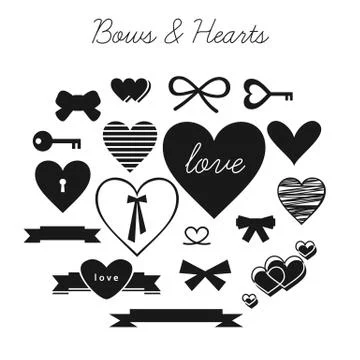 Set of bows and hearts Stock Illustration