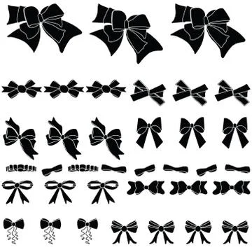 Set of bows in black on white background. Stock Illustration