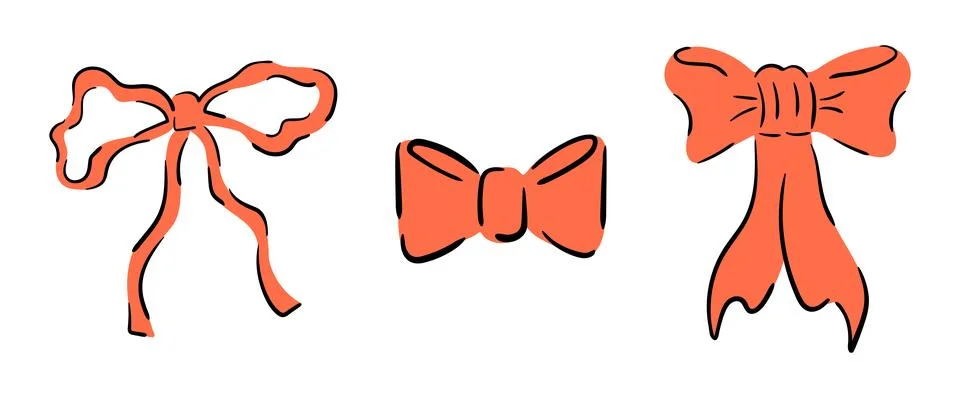 Set of bows in doodle style. Hand drawn bows of different types Stock Illustration