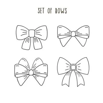 Set of bows. Vector linear illustration of bows. Stock Illustration