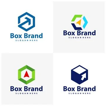 Set of Box with Arrow logo vector template. Creative Cube Box logo design c.. Illustrazione stock