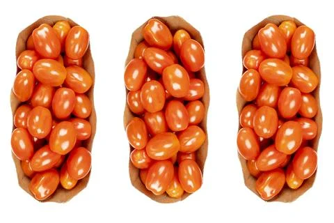 Set box of cherry tomato Isolated on white background. Top view. Fresh cher.. Stock Photos