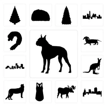 Set of boxer outline on white background, colorado moose tank top cheetah Illustrazione stock