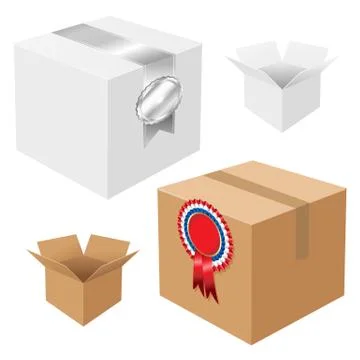 Set of boxes with badges Stock Illustration