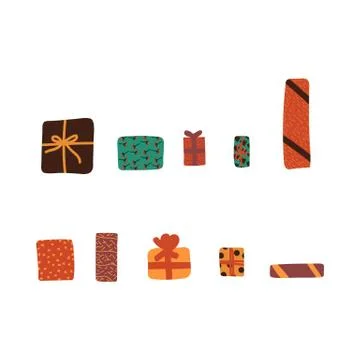 A set of boxes with gifts, preparing for the winter holidays. Gift packaging for Stock Illustration